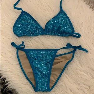 Teal sequins bikini bathing suite.